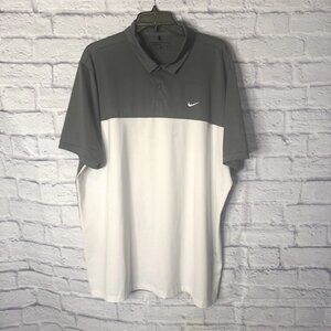 Nike Mens Golf Shirt XL Dri Fit Standard Fit Gray/ White